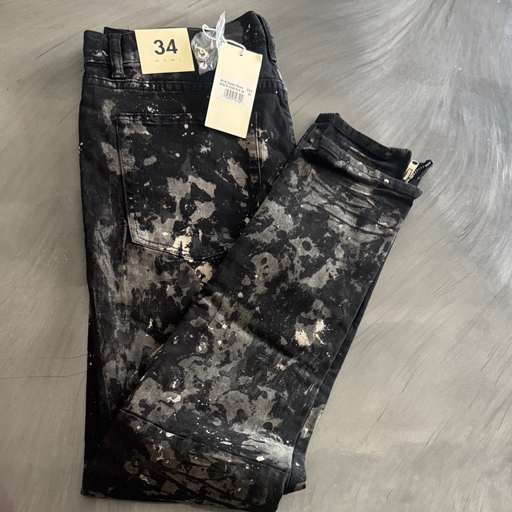 MNML Black and Gray Splatter Slim Jeans